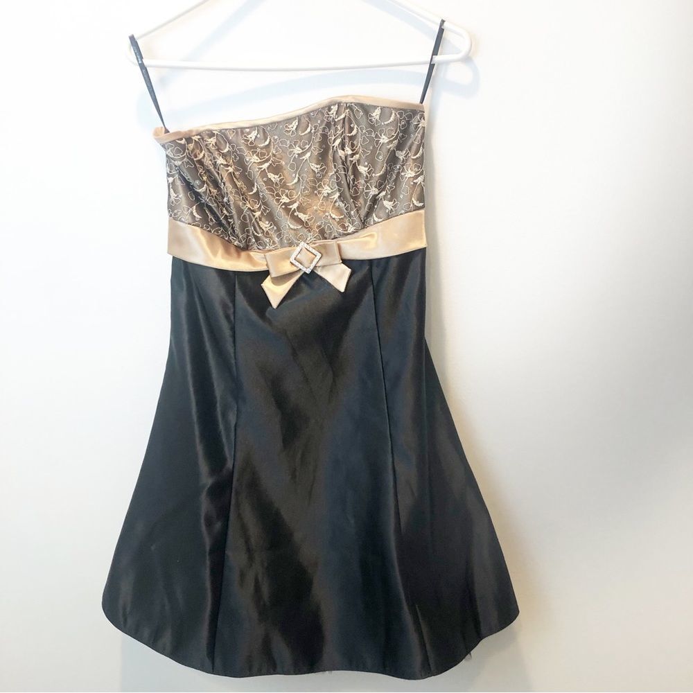 Jessica McClintock for Gunne Sax Black Gold Strapless Dress size 7